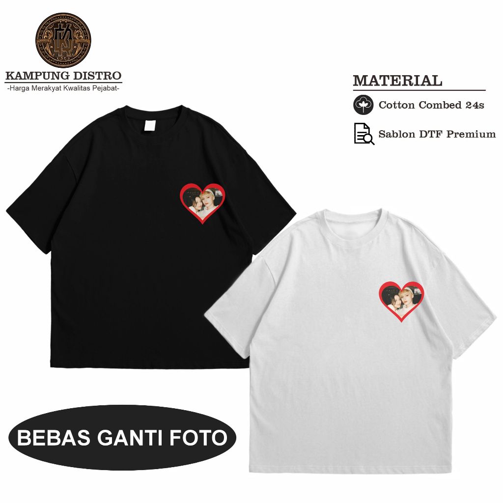 Kaos Custom Foto Pacar Sendiri Sablon Logo Baju Pria Wanita Tshirt Cotton Combed 24s