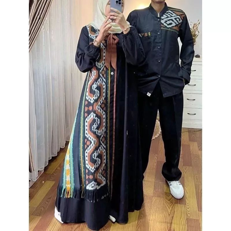 Baju Couple Tenun Gamis ABAYA Kombinasi Polos Toyobo