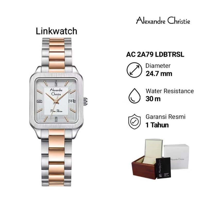 Jam tangan wanita Alexander Christie AC 2A79 LDBTRSL Rantai Kotak Analog Original garansi resmi
