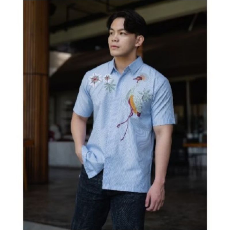 Kemeja Salur bordir Pria NUC.ID Baron 03 (Biru-Putih)
