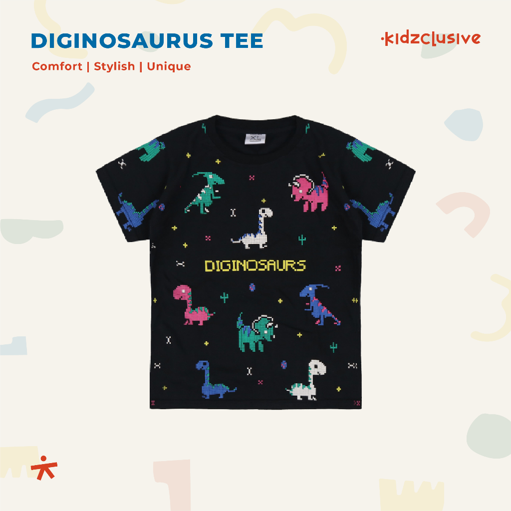 Kidzclusive - Diginosaurus Baju kaos Anak laki laki / perempuan lengan pendek striped dinosaurus