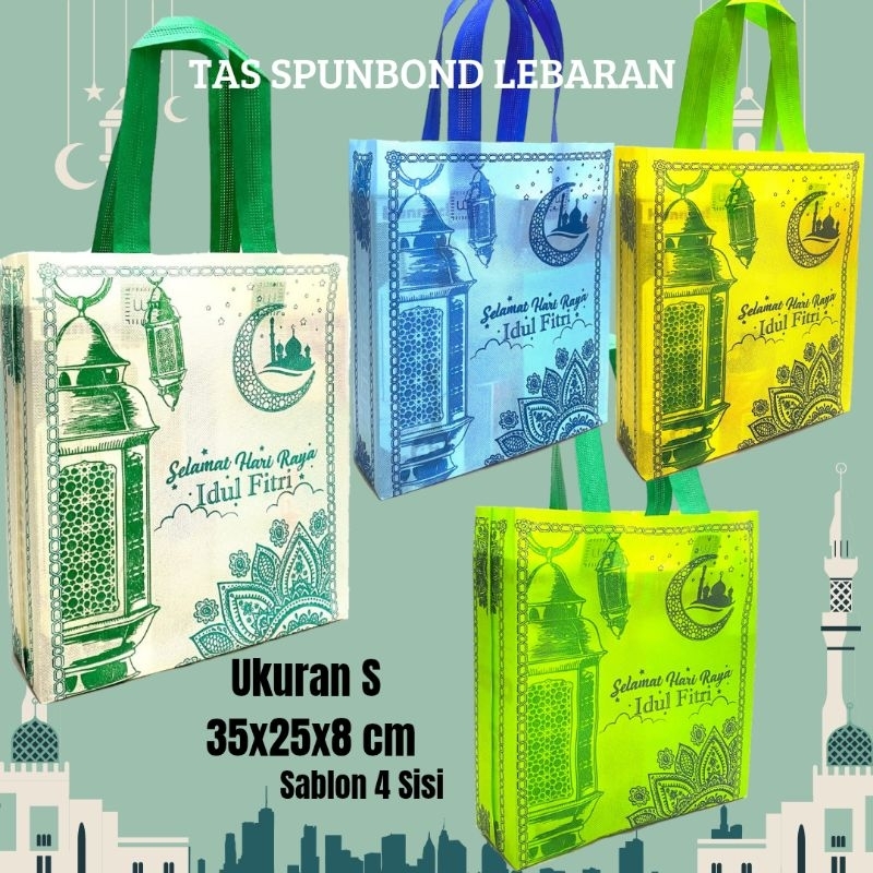 

Tas Spunbond Idul Fitri Terbaru Motif 4 Sisi Ukuran S 35x25x8cm Tas Sembako Lebaran Tas Hampers THR Fitrah
