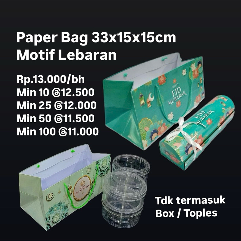 

Paperbag 33x15x15cm Motif LEBARAN Muat 2 - 4 Toples 500gram