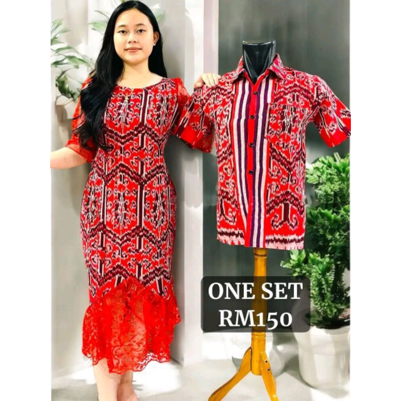 dress set couple motif pua kumbu kalimantan - baju tenun jepara motif kalimantan
