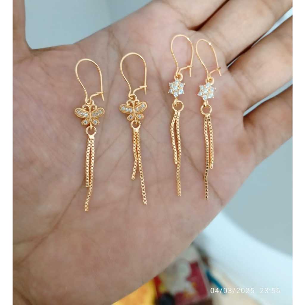 Anting panjang  Wanita kupu kupu Anting Emas Disepuh  Fashion Aksesoris Anting Murah