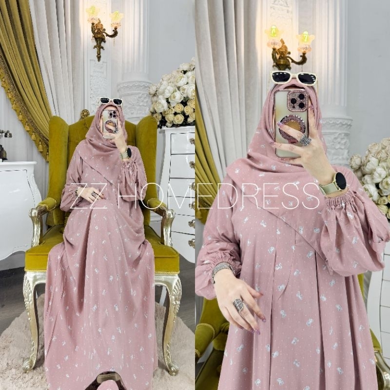 AMEERA RAYA SET DRESS + HIJAB BUSUI FRIENDLY DRESS SIMPLE ELEGAN NYAMAN OOTD PESTA LEBARAN IDUL FITR