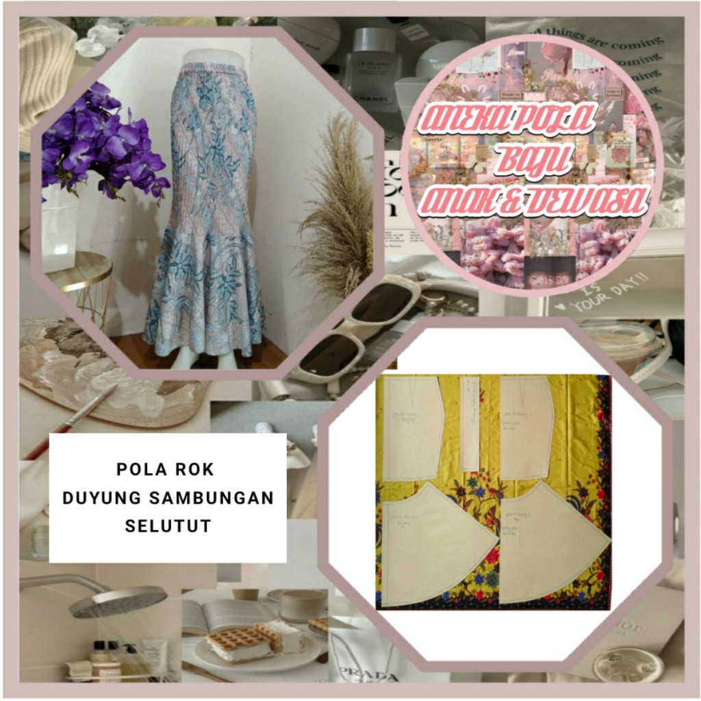 Pola Rok Duyung Sambungan Selutut | Pola Instan Rok Duyung | Pola Jiplak | anekapolabajuanakdandewas