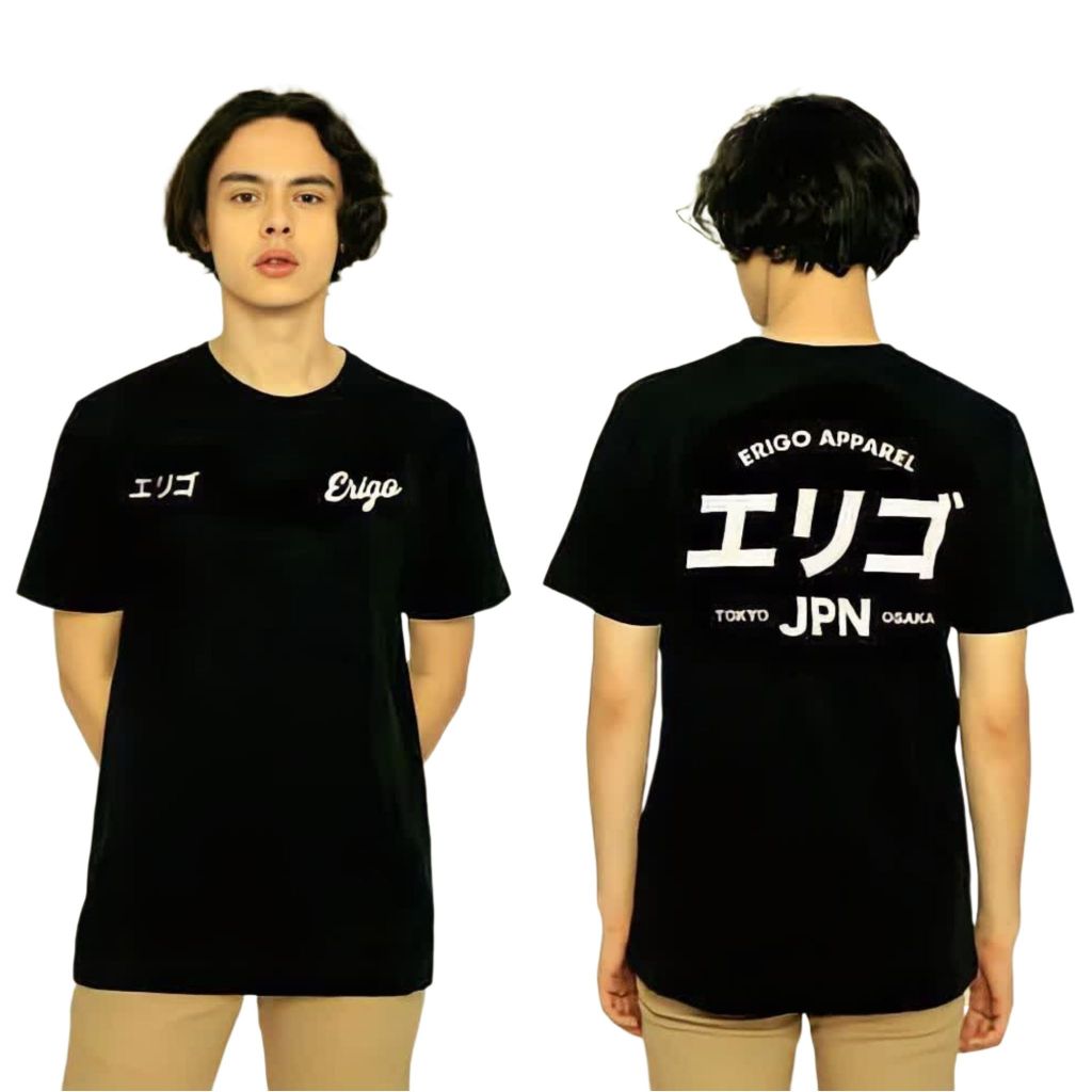 Baju Kaos Distro ERIGO APPAREL JPN Hitam Kaos Distro Pria Wanita Motif Simpel Kaos Erigo Apparel Hit