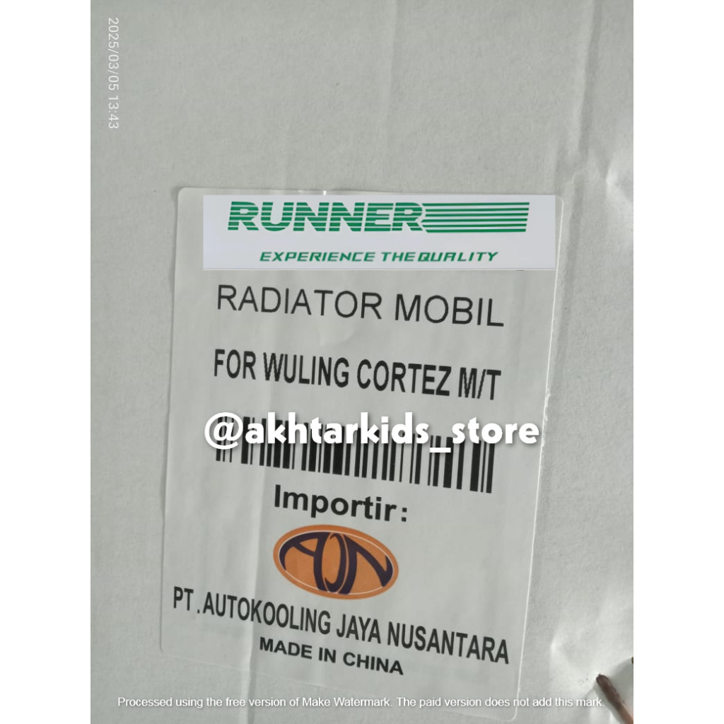 Radiator Wuling Cortez Manual Runner