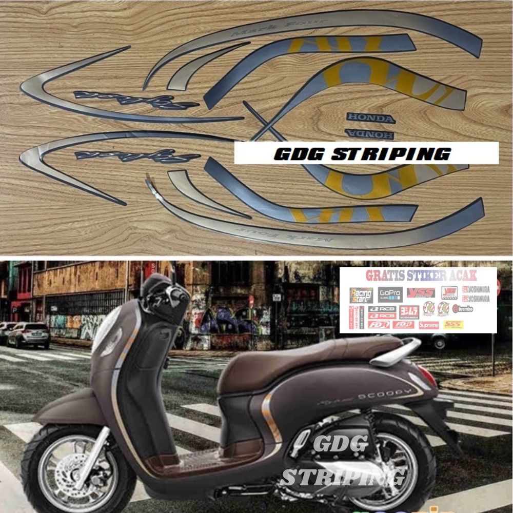 Striping Stiker Honda Scoopy Stylish 2020 2021 Brown Murah GDG