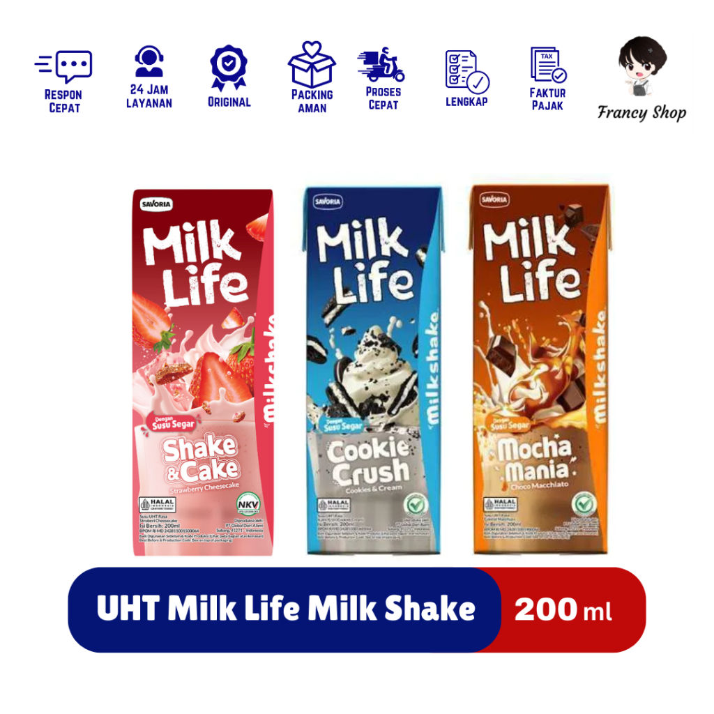 

Susu Milk Life UHT Milk Shake Strawberry Cheese / Cookies Cream / Choco Machiato 200 ml