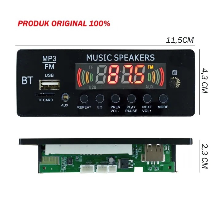 Modul MP3 Bluetooth 5.0 LED Spectrum Display Decoder Board Usb AUX Merk Vire