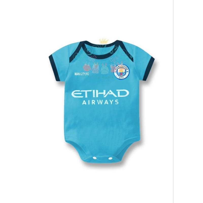 Jumper Bayi Manchester City / Jumpsuit Baby Club Bola / Baju Bola Baby usia 0-12 Bulan