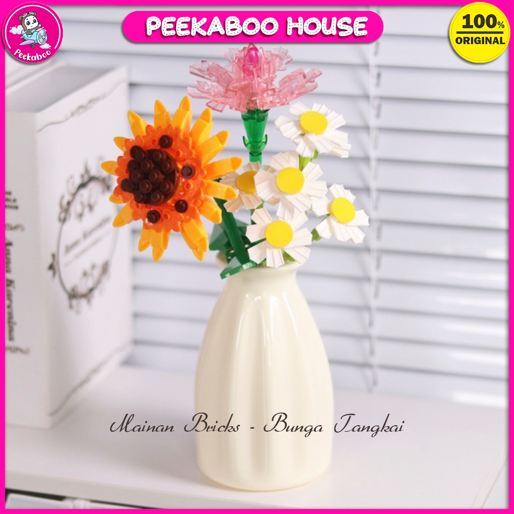 Nano Block Bricks Flower Bucket Florist Mainan Bunga Toys Untuk Hadiah Plant Collection Peekaboo