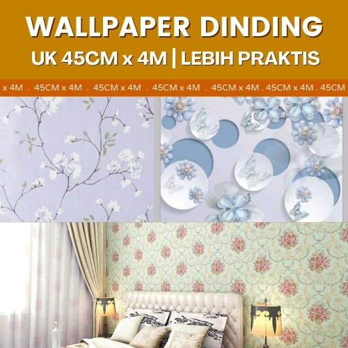 Setiker Wallpaper Dinding Motif Bunga Shaby Ijo Wolpeper Sakura Jepang Ungu Kupu Biru Ukuran 4 Meter