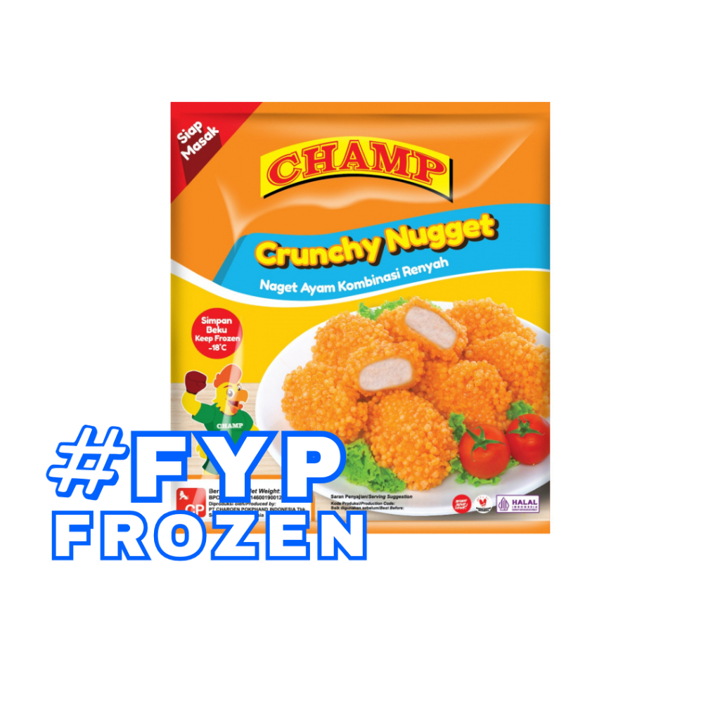 

CHAMP CRUNCHY NUGGET 450GR/NAGET AYAM KOMBINASI