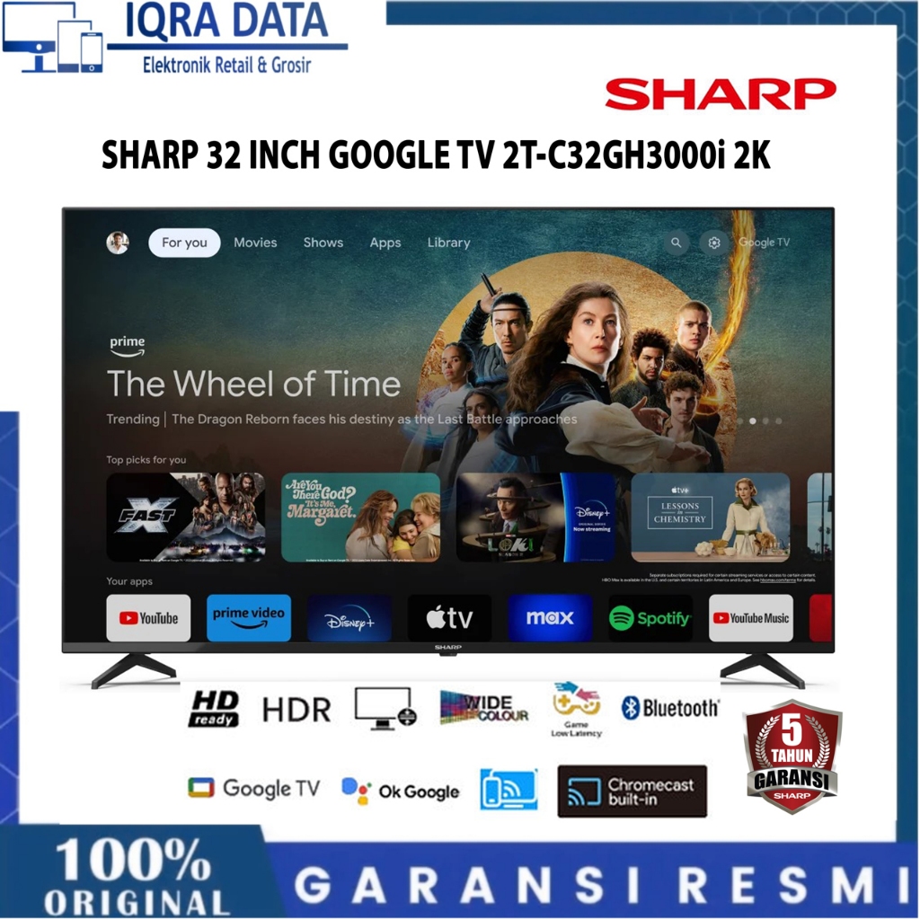 SHARP 32 inch 2T-32GH300i GOOGLE TV - Youtube/Netflix/Bluetooth/Google Voice/Garansi 5 Tahun Resmi