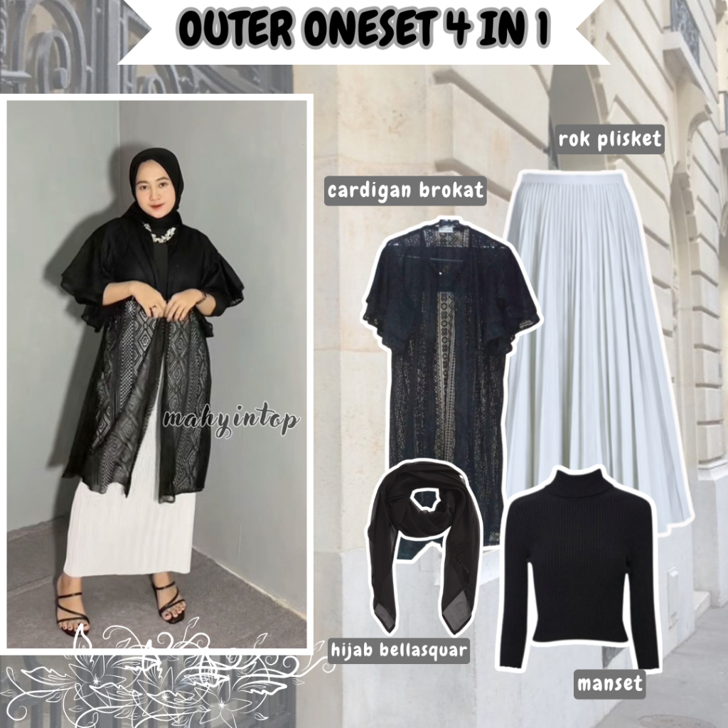 One Set Outer Brukat Setelan Kondangan Baju Lebaran Wanita Kekinian 4 in 1