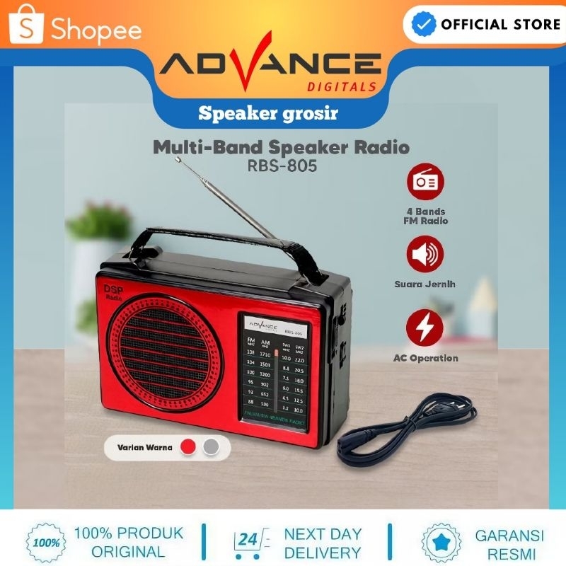 ADVANCE Radio RBS-805 FM / AM / SW1/SW2 4 Band Speaker Radio Baterai atau listrik / Speaker Jadul Ra