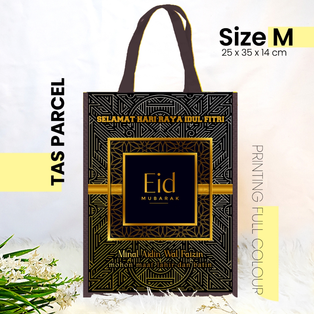

TAS LEBARAN HITAM EMAS UKURAN KECIL 25x35 - GOODIEBAG IDUL FITRI / TAS PARCEL PRINTING