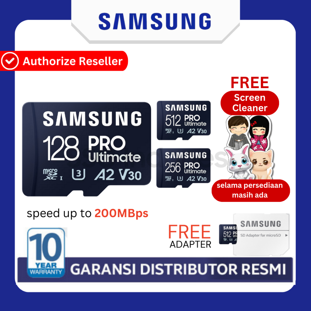 SAMSUNG Microsd PRO Ultimate 128GB / 256GB / 512GB Micro sd SDXC Memory Card hp Micro SD Kartu SD Me