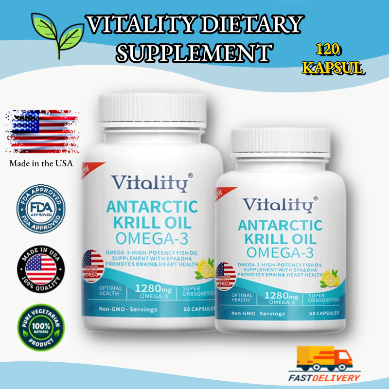 ANTARCTIC KRILL OIL, Omega 3, 1280 mg, mendukung persendian, jantung, otak, dan kekebalan tubuh