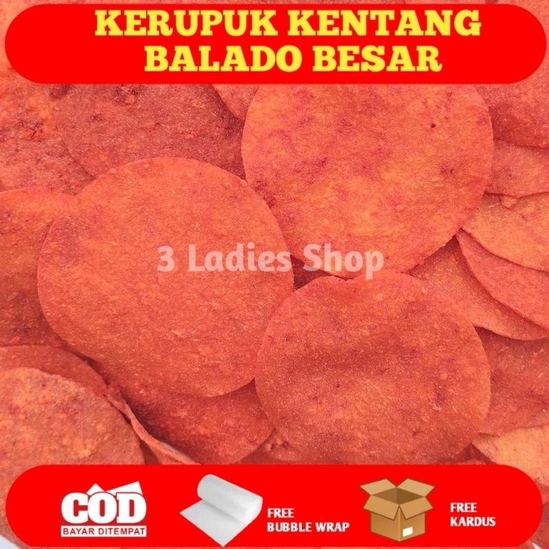 

Kerupuk Kentang Balado Besar Rasa Pedas Manis Kemasan 250 Gram Free Buble Wrap Dan Kardus