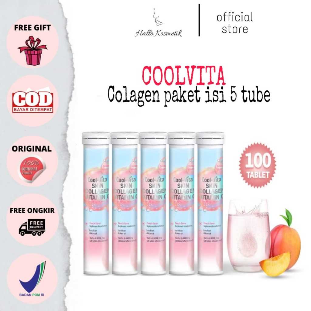 Tablet Effervescent Kolagen Rasa Peach - 100 Tablet (5 Tube)
