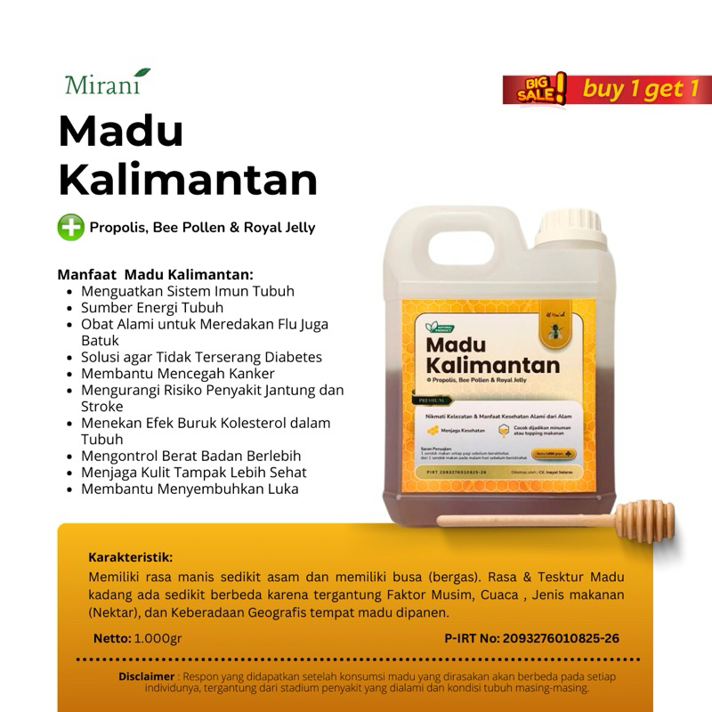 

Madu Kalimantan Mix Propolis Bee pollen & Royal Jelly 1000gr
