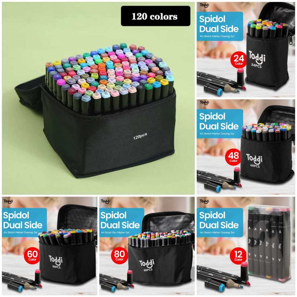 

PAKET Spidol Toddi Dual Side Fine Art Brush Art Marker Set 120/ 80/ 60/ 48/ 24/ 12 Pcs Warna