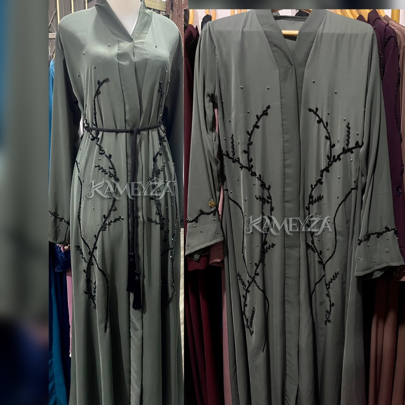 KANZANA~NEW ABAYA NAZWA CRISTAL HITAM FREE BELT_bisa jadi outer_kekinian