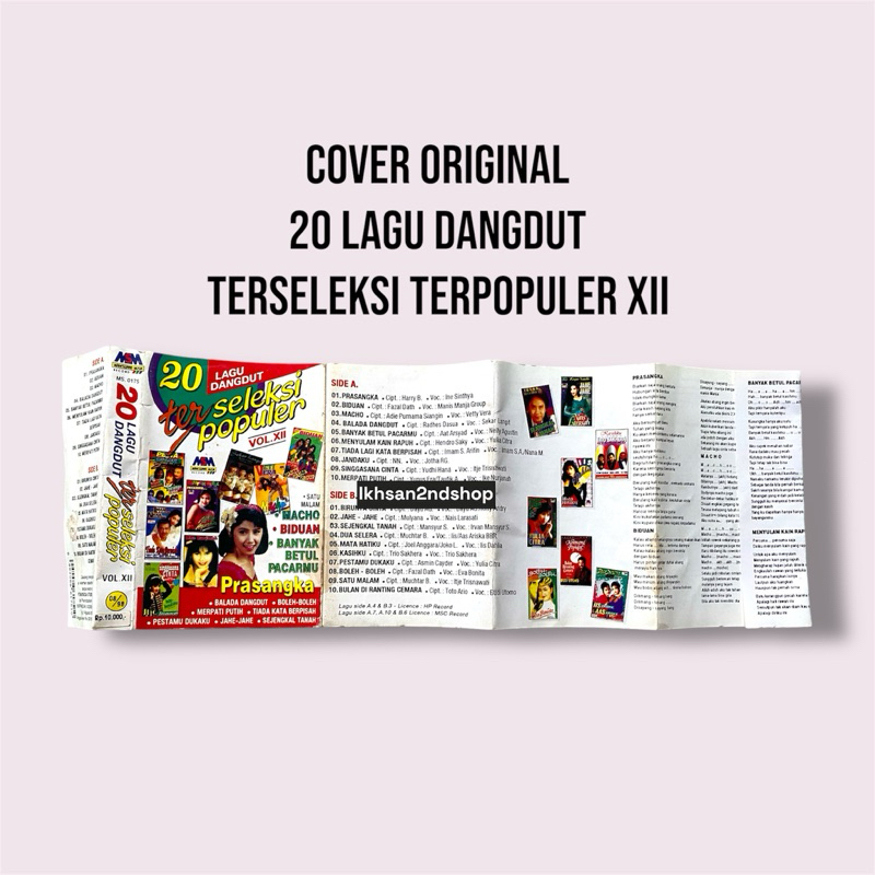 Sampul / Cover Kaset Pita 20 Lagu Dangdut Terseleksi Terpopuler Vol. XII Original