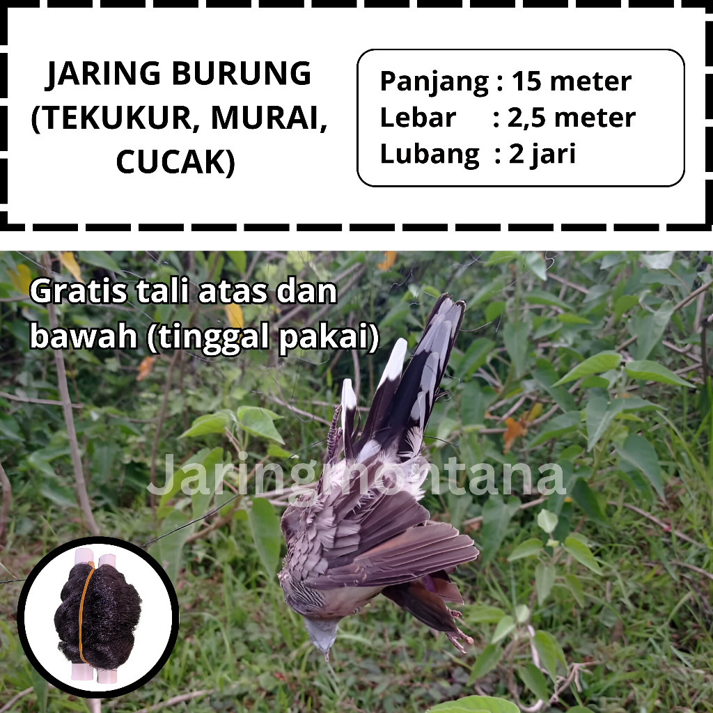 JARING BURUNG PERKUTUT JARING BURUNG SIAP PAKAI PANJANG 15 METER WARNA HITAM PEKAT JARING MONTANA