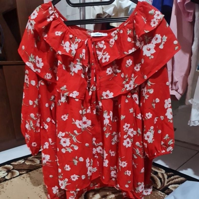 Blouse Sifon Ruffle Bunga