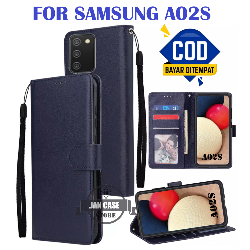 leather case premium SAMSUNG A02S flip cover model bisa buka tutup lipat dan standing