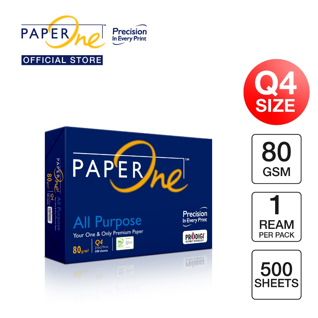 

PaperOne Kertas Quarto 80gr All Purpose 1 Rim (500 lembar) Kertas HVS Q4 Kertas Fotocopy