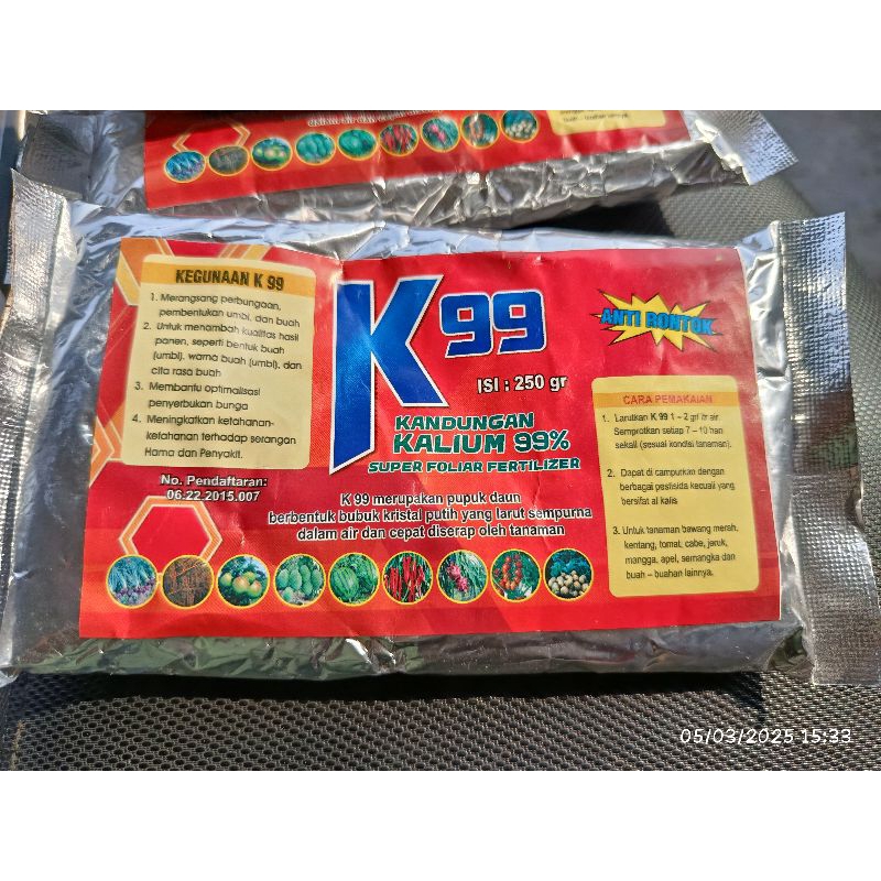 K99 pupuk Kalium Phospat Perangsang/Pembesar Umbi dan Buah (Kalium  99%) 250GR