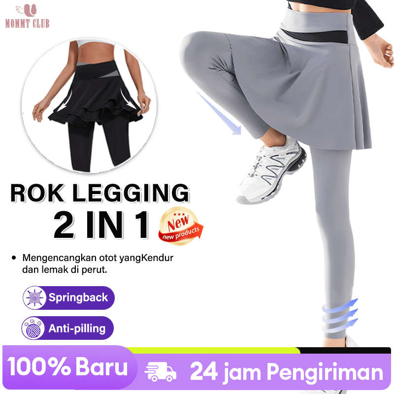 Rok Legging Olahraga 2 IN 1 Wanita Jumbo High Celana Yoga Legging Panjang Waist Skirt Sport Import C
