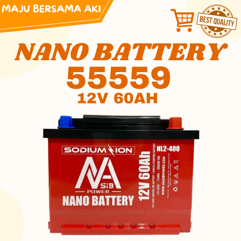 Aki Mobil Nano Battery 55559 Peugeot 206 60AH Accu Sodium Ion
