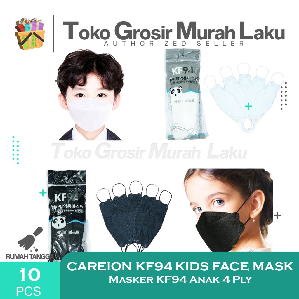Masker Anak KF94 Careion  Korea 4ply Masker kf 94 ANAK isi 10pc - HITAM/PUTIH
