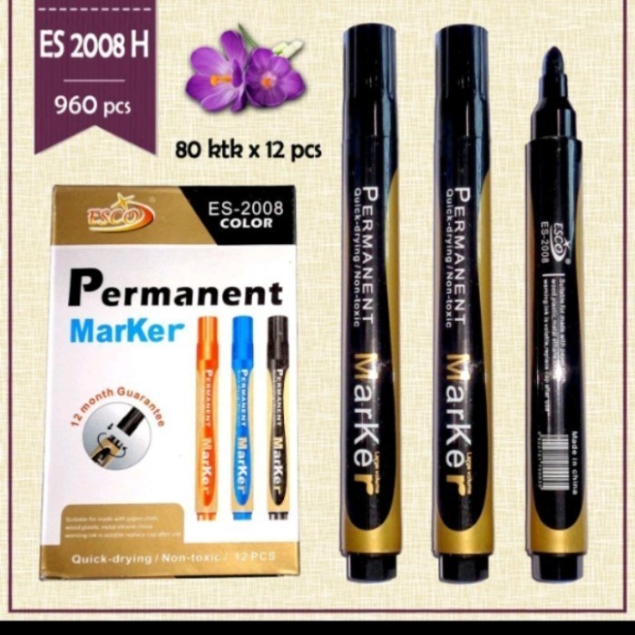 

Spidol ESCO ES-2008 Permanent Marker Non Toxic Tinta Hitam Pekat