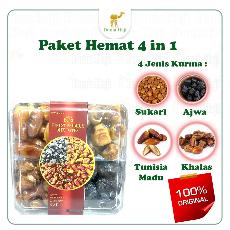 

PAKET OLEH-OLEH UMROH HAJI 4 IN 1 Gift Souvenir Hadiah sekat 4 isi 4 macam sovenir umrah Hajj Kurma Ajwa Sukari Khalas Tunisia Madu Hampers Souvenir