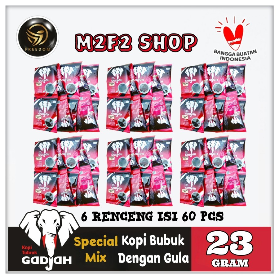 

Kopi Tubruk Gadjah Special Mix | Kopi Hitam Bubuk Spesial + Gula Sachet - 23 gr (Kemasan 6 Renceng)