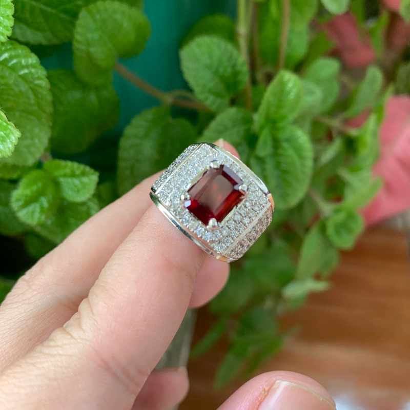 Cincin Batu Natural Hesonite Garnet Red Mamba Memo Ring Perak Hongkong Mewah Size 7