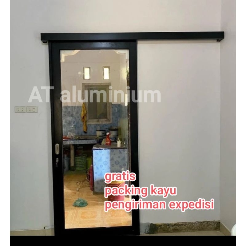 pintu sliding 80x200 kaca + kusen (free packing kayu)
