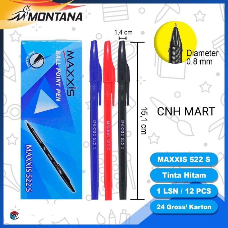 

(SATU LUSIN) Pena Maxxis 5225S 1 Box Isi 12 Pcs / Pulpen Montana / Ballpoint Montana Maxxis