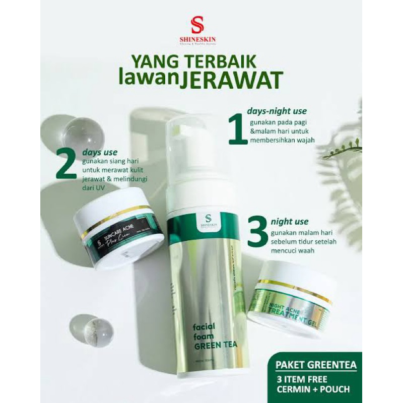 SHINESKIN PAKET GREENTEA BEBAS ACNE JERAWAT GLOWING BUMIL BUSUI
