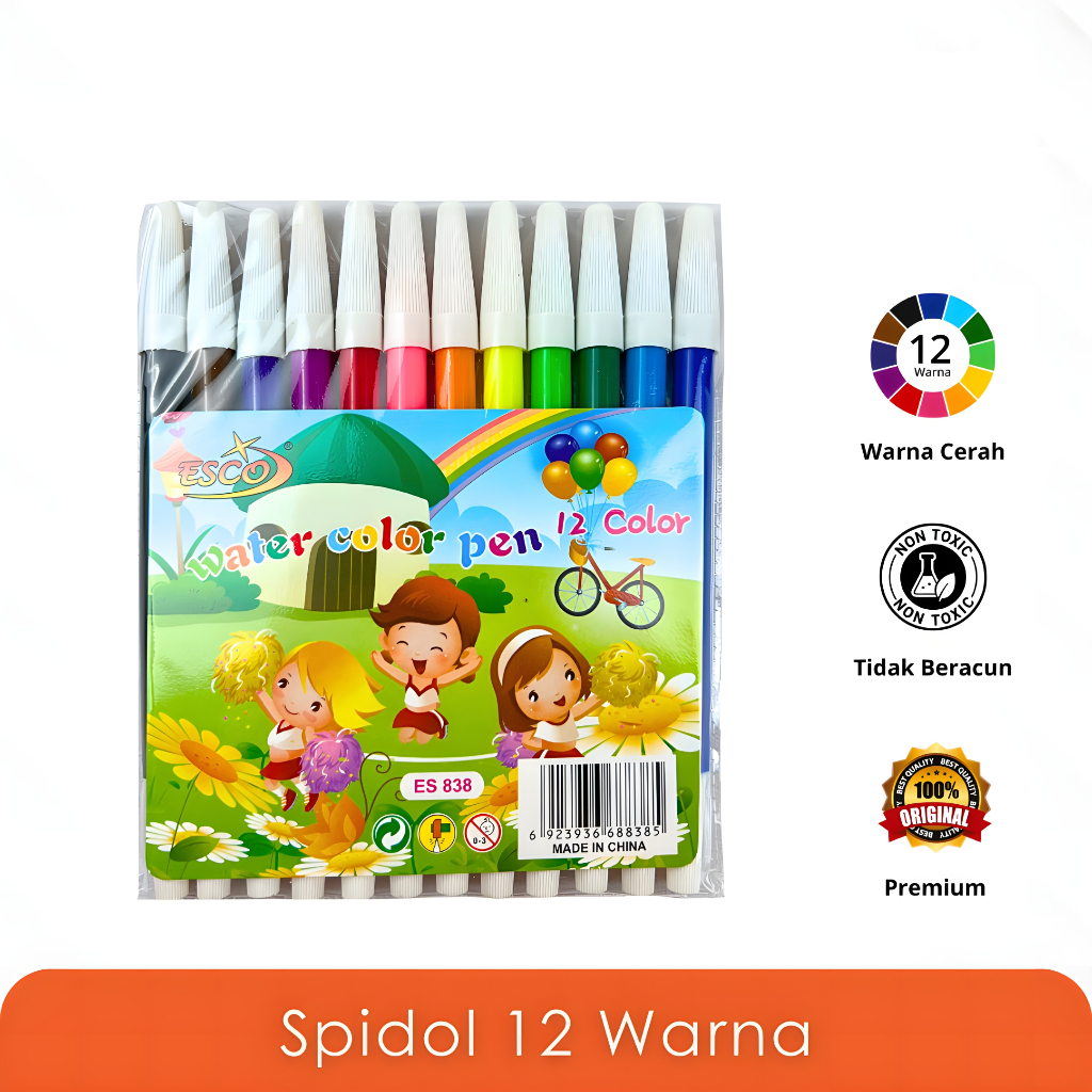 

Spidol 12 Warna ESCO Water Color Pen ES 838