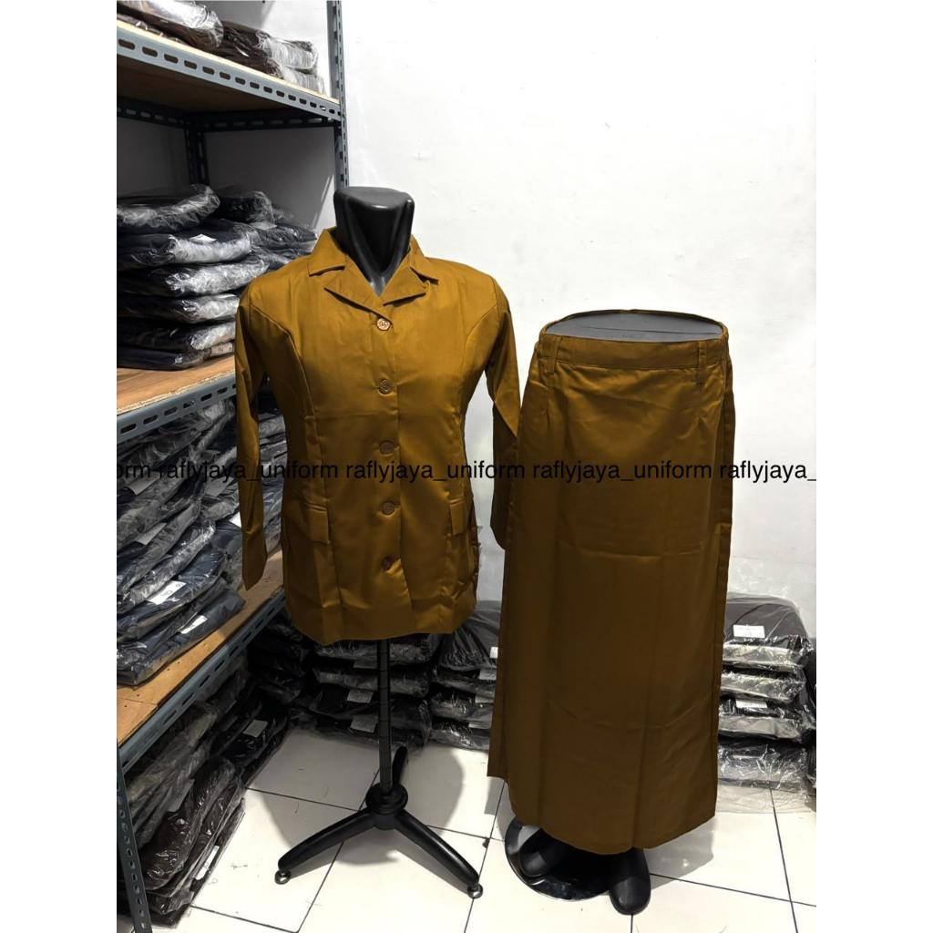 Seragam Khaki PNS - Baju Khaki Wanita Bahan Katun Wol Stelan Rok Celana - Baju PNS CWE - Rafly Jaya