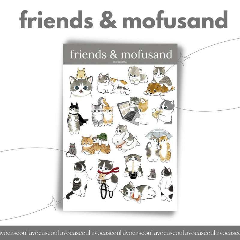 

stickers sheet friends & mofusand aesthetic ins korea untuk dekorasi scrapbook, deco pola, journaling, phonecase, headphone, stiker lucu